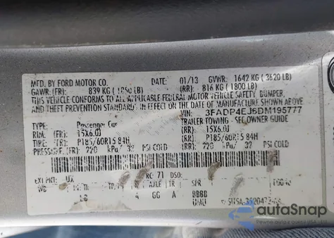 2013 Ford Fiesta Se from USA, damaged, VIN 3FADP4EJ6DM195777